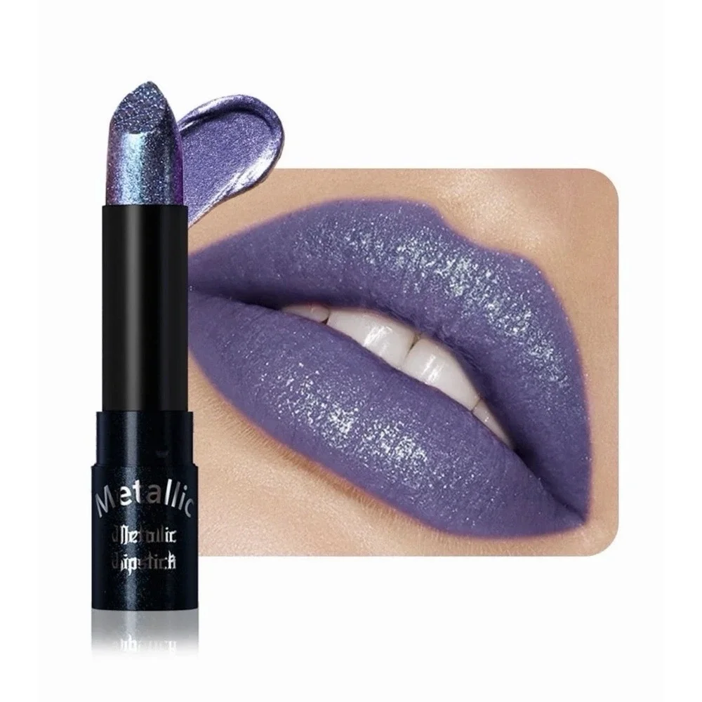 Purple Metallic Lipstick for Women,Lightweight Non-Drying Shimmer Frosted Light
